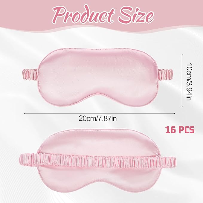 16 Pcs Satin Silk Eye Mask Blackout Sleeping Blindfolds Bulk Smooth Sleep Mask with Adjustable Strap Color Assorted Soft Eye Covers for Women Men Travel Nap Meditation Party Gifts Favors