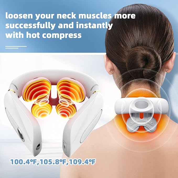 Tianfucen Cordless Neck Massager with Heat，3 Model 15 Levels Electric Neck Massager for Pain Relieve，Portable Massager Neck Relaxer.