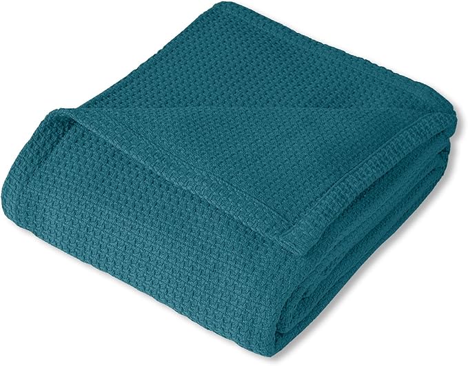 Sweet Home Collection 100% Fine Cotton Blanket Luxurious Weave Stylish Design Soft and Comfortable All Season Warmth, Full/Queen, Teal(Pack of 1)