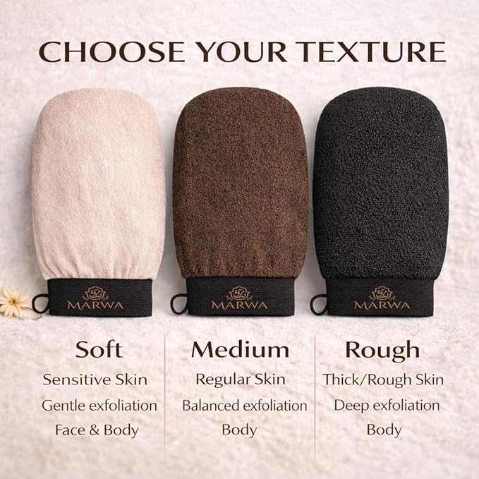 Moroccan Kessa Exfoliating Glove – Soft Hammam Exfoliating Mitt – Dead Skin Remover for Sensitive & Delicate Skin – Body Exfoliator – Made in Morocco