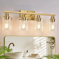 MOKATNG 4-Light Bathroom Light Fixtures, Vanity Light with Clear Glass Shades, Brushed Gold Bathroom Light Fixtures Over Mirror, Modern Bathroom Wall Lamp for Mirror Living Room Cabinet Bedroom
