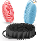 Silicone Body Scrubber 3 Pack Silicone Loofah Exfoliating Body Scrubber Soft Silicone Shower Brush with Handle Double Sided Bath Body Brush for Women Men Cleaning Massage Sensitive Skin, Lather Well