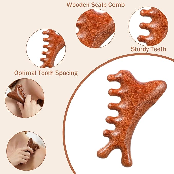 SynHHergyx Wooden Scalp Massager Comb, 2 Pcs Sandalwood Scalp Massager Hair Growth Portable Manual Head Massage Tool Handheld Gua Sha Tool for Woman Men Wet Dry Hair Relaxation Body Head Scalps Care