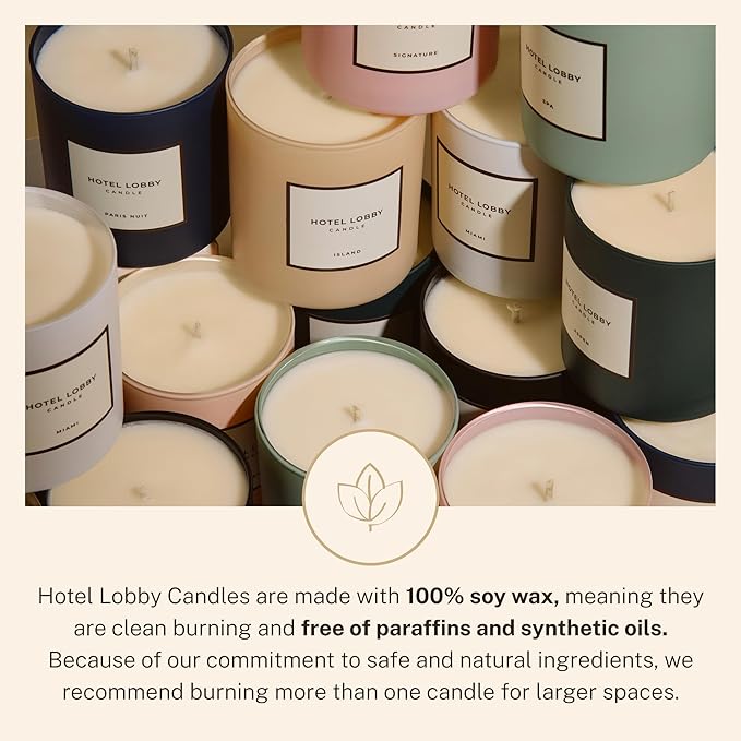 Hotel Lobby Paris Nuit Candle – Luxury Hand-Poured 9.75oz 100% Soy Wax with Black Musk, Wood, Rum, Mahogany, and Tobacco – Paraffin-Free, Infused with Essential Oils, 65-Hour Clean Non-Toxic Burn