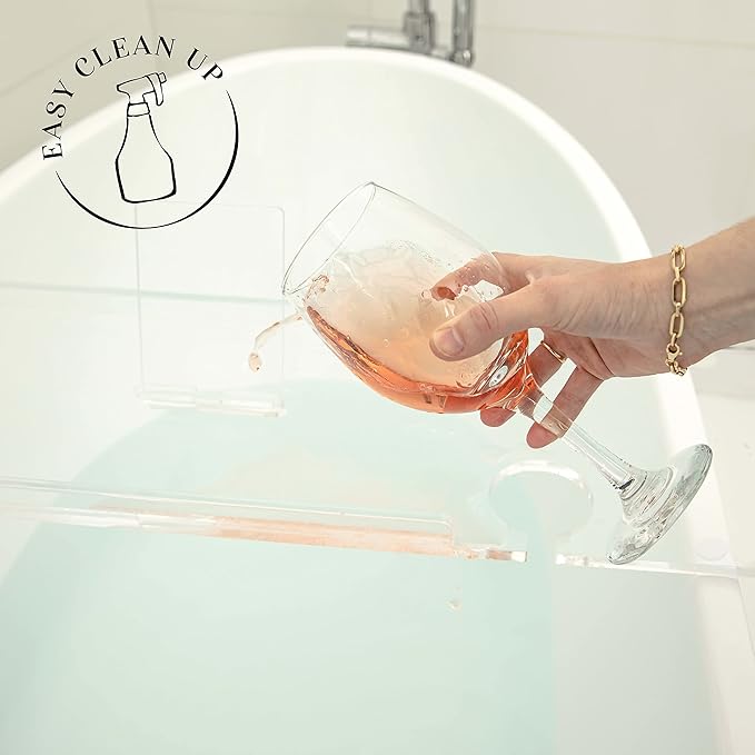 40" Supreme - Clear Acrylic Bathtub Tray Caddy Tub Shelf, Spa Board Luxury Bathroom Bath tub Table, Fits Across Bathtubs, Book, iPad and Wine Glass Holder (Supreme, 40")