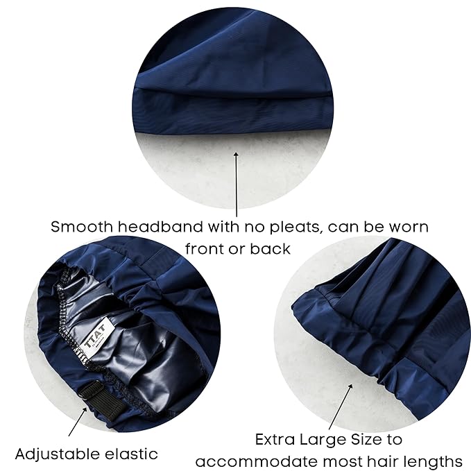 TTAT Shower Cap Extra Large for Men & Women With Braids, Dreadlocks, Locs, Afro, Coily, and Long Hair, Waterproof, Washable, Reusable & Adjustable, Great for Home, Spa, Conditioning, Self Care (Blue)