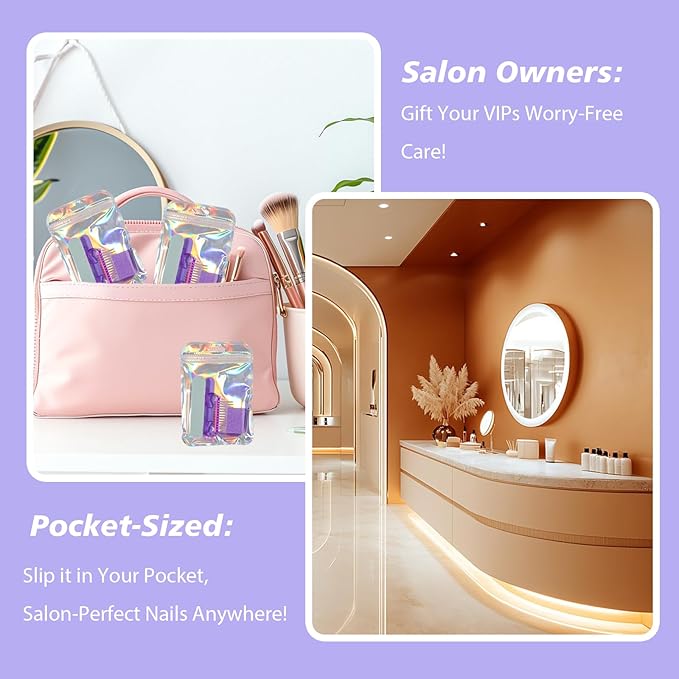 Disposable Manicure Kit Professional, 50 Set Press On Nail Tool Kit with Nail File, Nail Buffer, Nail Buffer Block, Nail Handle Brush, Wood Stick, Packaging Bag (Purple-50pcs)