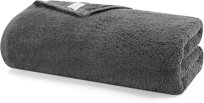 SEMAXE Grey Bath Towel, 100% Cotton Bath Towel with Hanging Loop, 55 x 27 Inch, Soft Absorbent & Quick Dry, for Bathroom & Travel