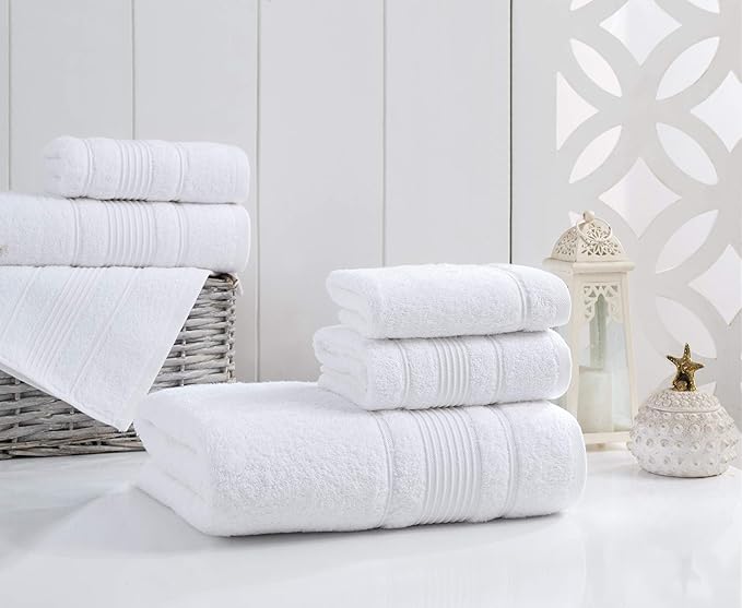 Personalize Your Towels with Custom Embroidery: Names, Monograms, and Initials. Perfect For Kids, Adults, Travel, Gifts, 6-Piece Towel Set; 2 Bath Towels, 2 Hand Towels, and 2 Wash Cloths - White