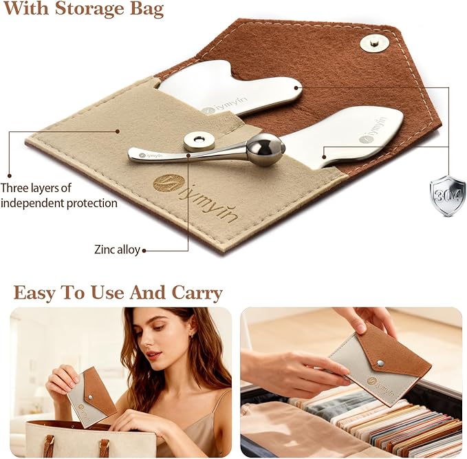 3-in-1 Stainless Steel Gua Sha Tools with Cold Therapy, Facial Scraping Tools for Jaw Lift Massager, Puffiness Reduction, Lymphatic Drainage & Skin Tightening, Gift-for Mom, Summer Skin Care