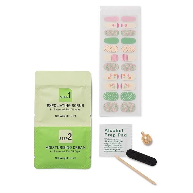Studio Oh! Hand & Nail Spa Kit, Mini Nail Kit with 22 Nail Wraps, Exfoliating Scrub, Moisturizing Cream, Cuticle Oil & Tools, Girls Spa Kit, Travel Manicure Kit for Women & Girls (Wild Realm Design)