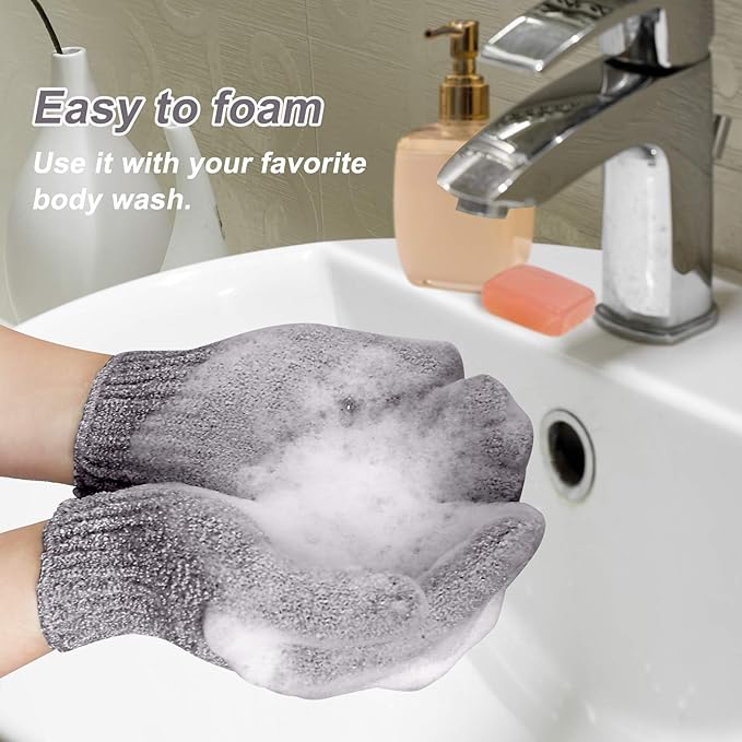 MIG4U Shower Exfoliating Scrub Gloves, Bathing Gloves Body Wash Dead Skin Removal Deep Cleansing Sponge Loofah for Women Men
