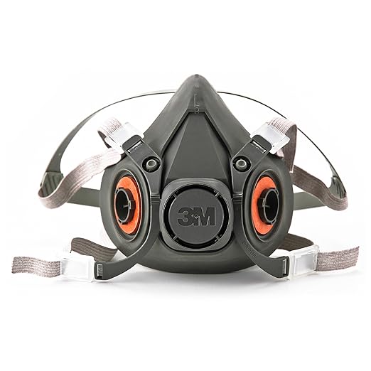 3M Half Facepiece Reusable Respirator 6300, NIOSH, Four-Point Harness, Comfortable Fit, Dual Airline Supplied Air Compatible, Bayonet Connections, Painting, Sanding, Cleaning, Large