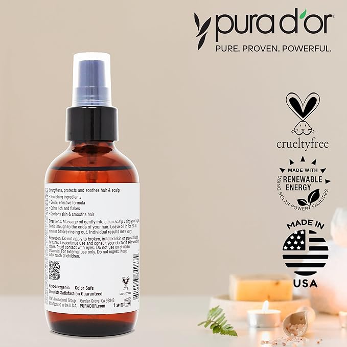 PURA D'OR Scalp & Hair Strengthening Oil (3.3 Oz) Supports Optimal Growth, Reduce Breakage, Nourish Roots for Healthier, Fuller, Thicker Hair - Rosemary, Castor & Peppermint Oil | Supports Hair Growth