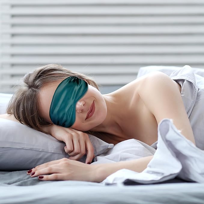 Dimeho 3 Pcs Sleep Mask Soft Silky Eye Masks Cover with Elastic Straps Effective Shading Blindfold for Sleeping Women Men Travel Eyeshade (Pink/Black/Green)