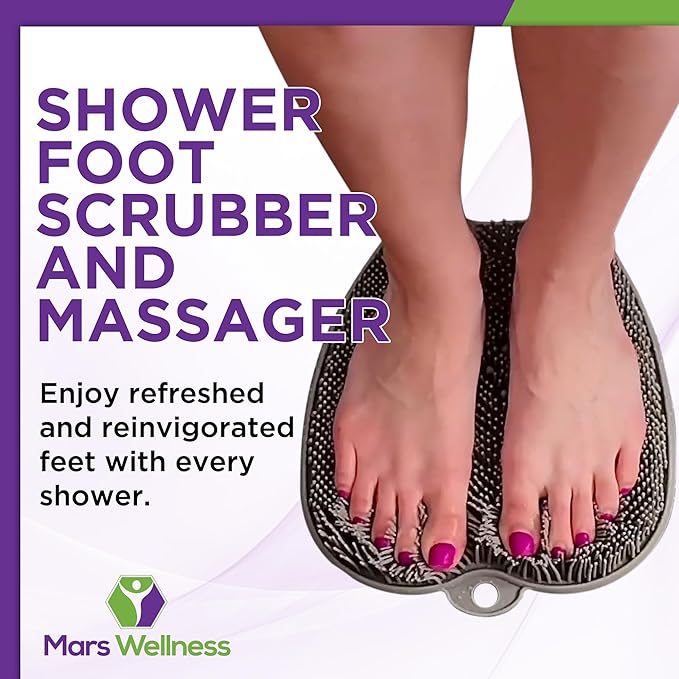 MARS WELLNESS Shower Foot Scrubber and Massager - Foot Scrubber in Shower - Suction Foot Scrubber - Cleaner and Massager Mat - Improves Circulation - Easy to Store - Gray