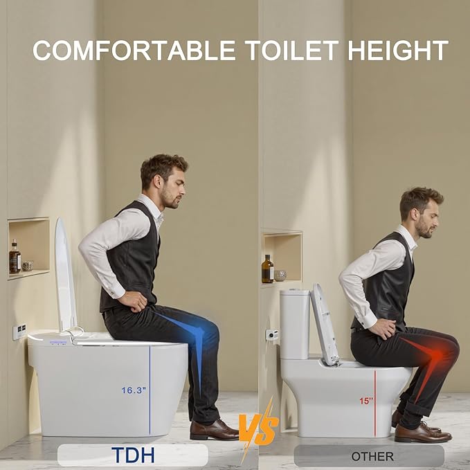 TDH Modern Smart Toilet, Upgrade Gourd-Shaped Heated Seat with Warm Water Wash, Aromatherapy Spray & Foam Shield, Air Dryer, Foot Sensor,Auto Flushing & Open Close Lid