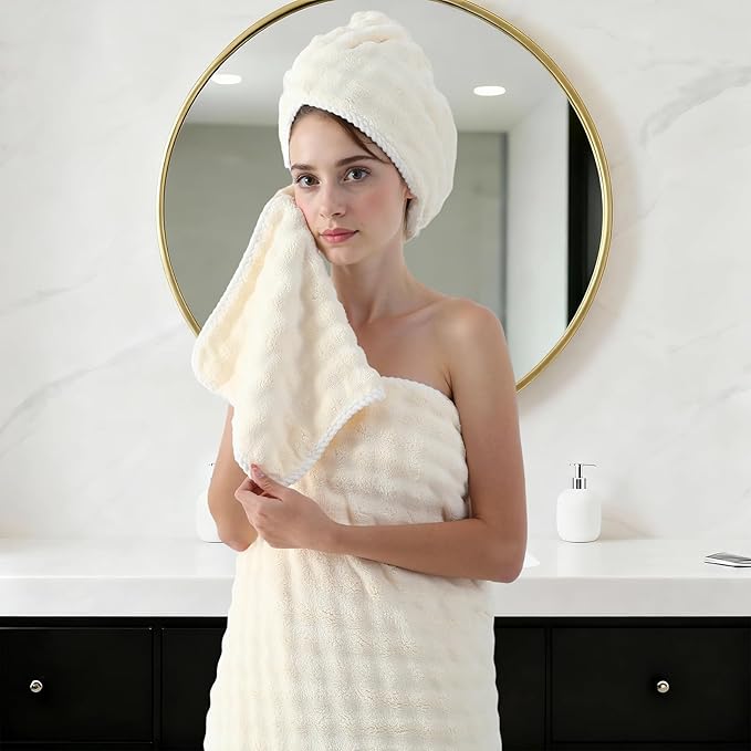 REDKISS 8-Piece Soft Bath Towel Sets, Extra Large 2 Bath Sheet (35×70 in), 2 Hand Towel, 4 Washcloth, Microfiber Quick Dry & Absorbent, Cream Towels for Bathroom
