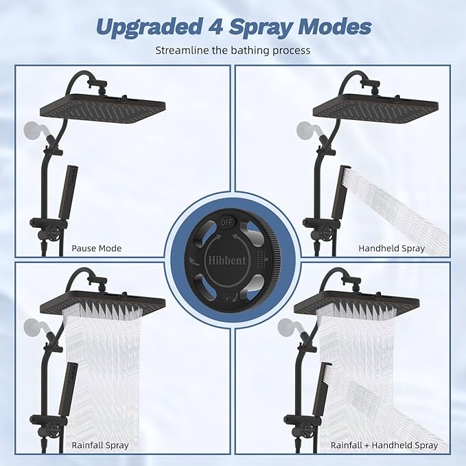 Hibbent 13'' cUPC Certified Shower Head Combo, High Pressure 5-spray Rainfall Showerhead, Stainless Steel 4 Sprays Handheld, All Metal 4-way Diverter Arm, 71'' Hose & Holder, Oil-Rubbed Bronze