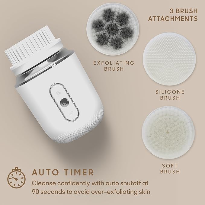 Sharper Image Revel 3-in-1 Sonic Facial Cleanser - 15,000 VPM Glow-Boosting Face Brush, Oscillating & Spin Modes, 3 Brush Heads, 3 Speeds, 90-Second Smart Timer, Wireless Charging, Water-Resistant