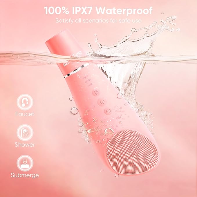 Silicone Face Scrubber Blackhead Scraper Rechargeable 2-in-1 Facial Cleansing Brush & Skin Spatula Duo, IPX7 Waterproof Exfoliating Massager Deep Cleansing for Women and Men(Peachy Pink)