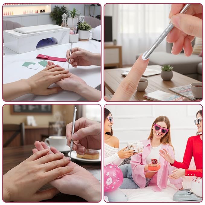 Loop Cuticle Pusher, Pre-treatment Cuticle Pusher, Stainless Steel Nail Care Tool Set with 6Pcs 100#/240# Grit Nail Files Portable Leather Bag for Women Home Manicure Pedicure Tools Kit