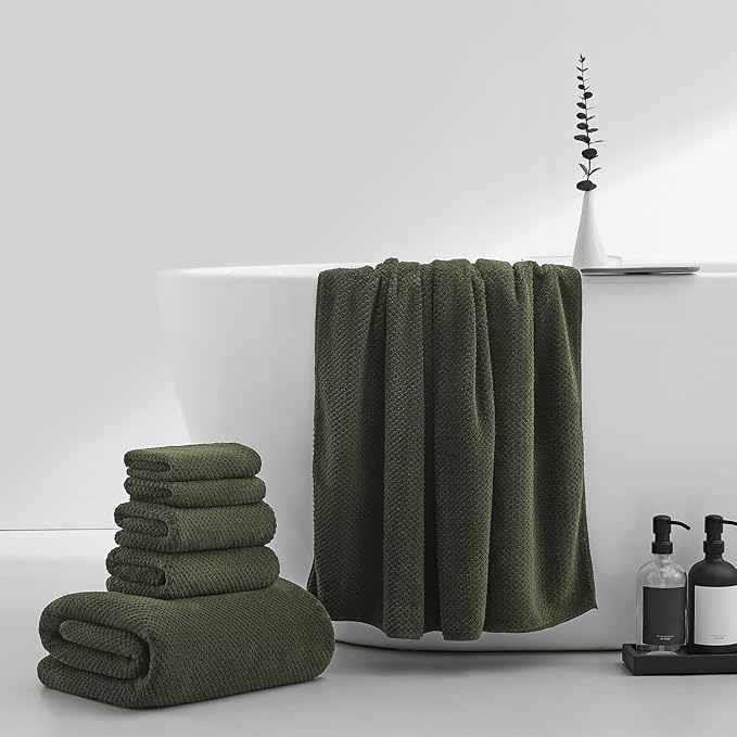 Extra Large Bath Towels Set for Bathroom 30x60 Inches Super Soft Light Weight Quick Dry Microfiber Shower Towels (Green, 6 Piece)