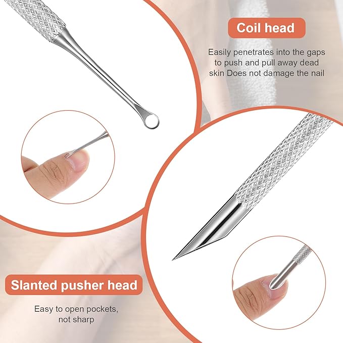 Cuticle Pusher and Cutter Remover, Professional Dual-Ended Stainless Steel Nail Cleaner with 20 Pcs Grit Sandpaper Sheets Nail Care Polish Tool for Manicure Pedicure Nail Art