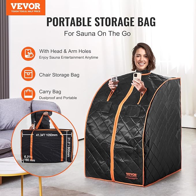 VEVOR Infrared 1050W Portable Sauna Tent Personal Sauna Kit for Home Spa, Detoxify & Soothing Heated Body Therapy, Time & Temperature Remote Control with Chair & Floor Mat, 2.2’x 2.6’x 3.2’