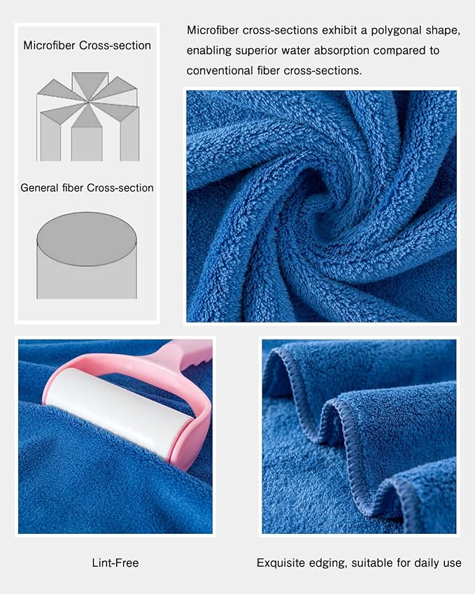 sakano 2-Piece Bath Towel Set - Ultra Soft Highly Absorbent No Fuzz Quick-Dry Microfiber Bath Sheets for Gym, Spa, and Salon -Blue, 28 x 55 inches