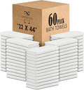 CH White Bath Towels Bulk Pack of 60 (22x44 Inches) – Pure Cotton Lightweight & Absorbent Towels for Airbnb, Hotels, Motels & Commercial Use