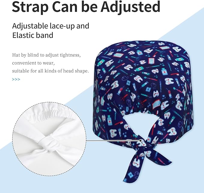 Working Cap Scrub Caps with Sweatband Adjustable Tie Back Hat Nurse Surgical Caps Unisex