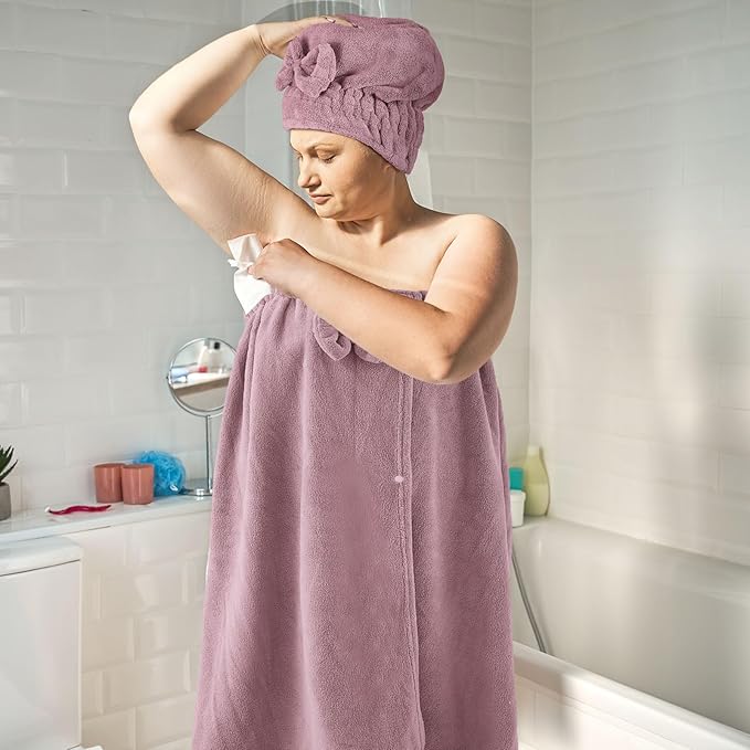 Xtinmee 2 Sets Plus Size Womens Wrap Towel with Hair Towel Bath Towel Wrap Shower Dress Towel Spa Wraps for Women's Bathrobe (Purple)