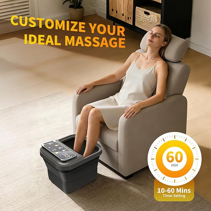 Collapsible Foot Spa Bath with Heat and Massage, Motorized Shiatsu Foot Massager Tub for Plantar Fasciitis & Stress Relief, Temp Control, Bubbles, Remote, Pedicure Spa at Home