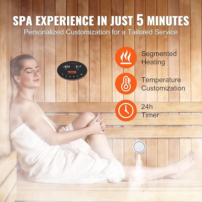 VEVOR Steam Shower Generator, 10.5 kW, Segmented Heating System with Temperature Customization & 24h Timer, Automatic Drainage Luxury Steam Bath Kit for Home