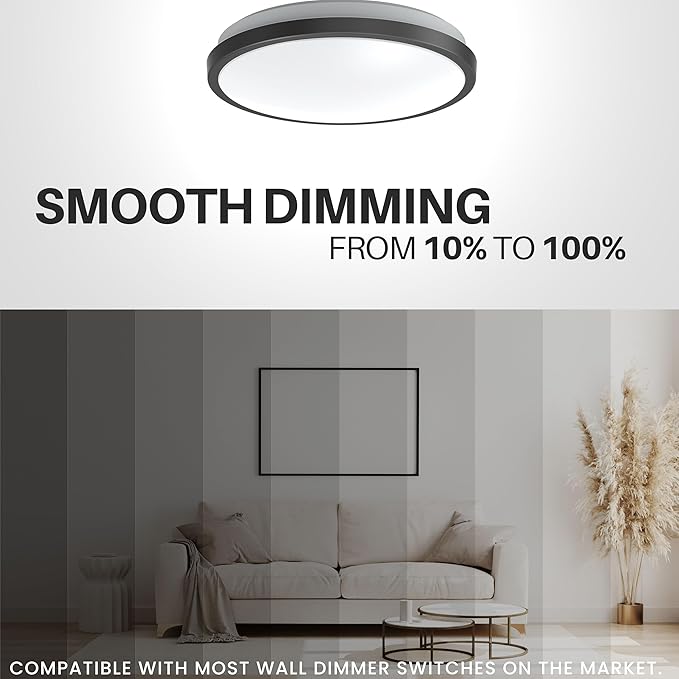 DYMOND 10" Matte Black LED Ceiling Light Flush Mount Lighting Fixture Dimmable Daylight for Bathroom Kitchen Laundry Room Closet (4000K Natural Daylight, Matte Black)