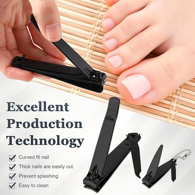 Bememo 24 Pcs Stainless Nail Clippers Set 2 Sizes Fingernail and Toenail Clippers with Chain Nail Cutter Tool Set Portable Travel Manicure Kit for Men Women Homeless Care Package Supplies (Black)