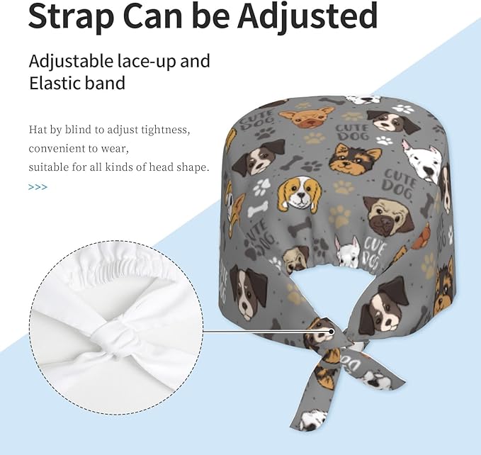 Adjustable Working Cap with Sweatband for Women Men, Moisture Wicking Nurse Surgical Caps for Chef Spa Fits Most Long Hair