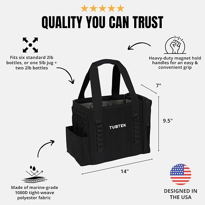 TUBTEK Hot Tub Chemical Bag (Black) | Hot Tub Storage For All Your Hot Tub Chemicals & Hot Tub Accessories | Holds All Major Chemical Brands and Essential Spa Accessories for Hot Tub