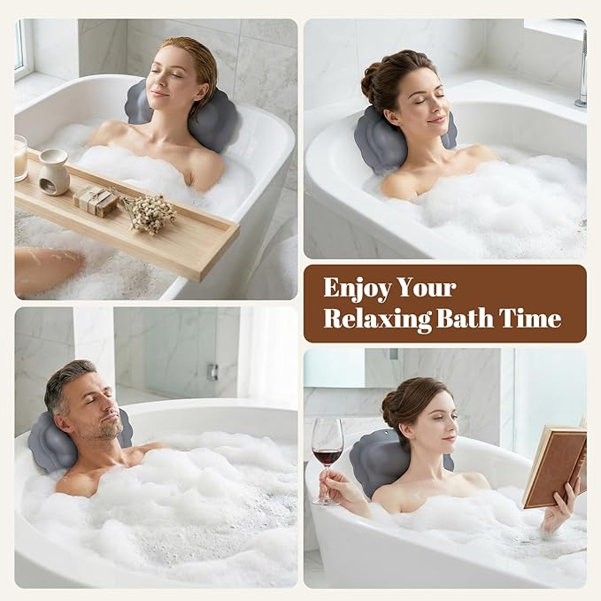 Silicone Bath Pillow for Tub – Inflatable Bathtub Pillows for Head & Neck Support, Waterproof Bath Cushion for Jetted Tub, Gifts for Mom Women