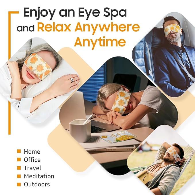 BeHoomi Steam Eye Mask, 10Packs Heated Eye Mask, Self Heating Disposable SPA Warm Compress for Eyes Sleep Mask, Travel Essentials & Relaxation Gifts for Women, Mothers Day Gifts (Orange Scent)