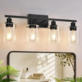 MOKATNG 4-Light Bathroom Light Fixtures, Vanity Light with Clear Glass Shades, Matte Black Bathroom Light Fixtures Over Mirror, Modern Bathroom Wall Lamp for Mirror Living Room Cabinet Bedroom