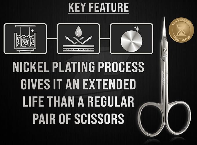 Professional Cuticle Scissors Extra Fine Curved with Precise Pointed Tip - Long Lasting Sharp Nickel Plated for Manicure and Pedicure - German Quality Multipurpose Grooming Scissors