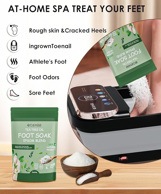 OOAMBB Collapsible Foot Spa with Heat, Bubble,Temp Control,Remote Control, Color Touch Screen Foot Bath Massager with 6 Massage Rollers,Foot Soaking Tub (Black+Green)