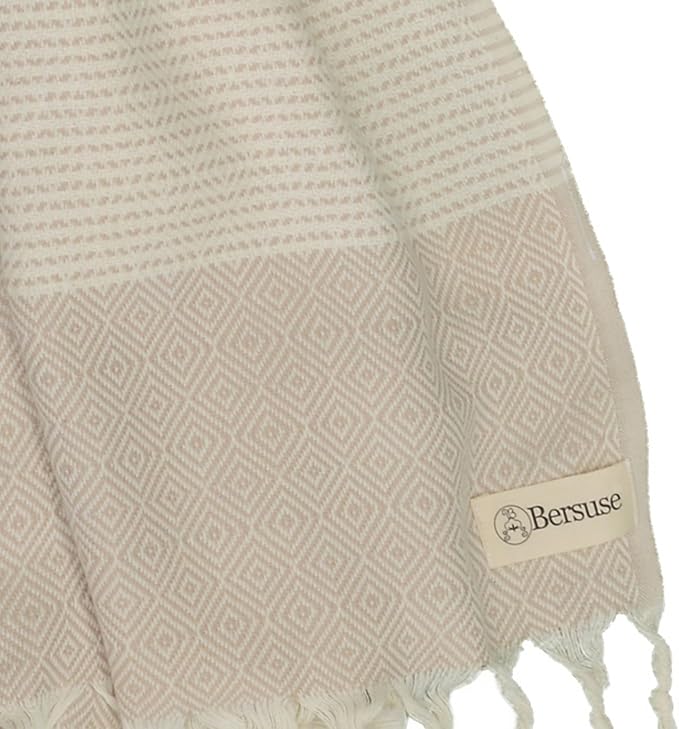 Bersuse 100% Cotton Hierapolis XL Throw Blanket for Couch - 100% Cotton Lightweight Durable Throw Blanket, Big Blanket for Sensitive Skin, Decorative and Versatile - 60x95 Inches, Beige