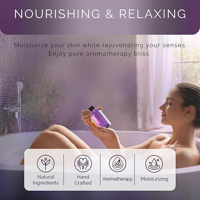 Lavender Bath Oil with Marula, Rosehip, and Jojoba Oils, Chamomile Extract, and 100% Pure Natural Essential Oil, Great Stocking Stuffer or Gift, 4oz, for Men and Women, Made in USA