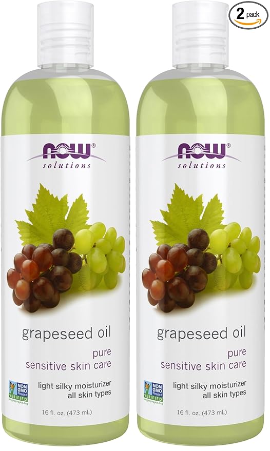 NOW Foods Solutions,Grapeseed Oil,Skin Care for Sensitive Skin,Light Silky Moisturizer for All-Skin Types,16-Ounce,(Pack of 2)