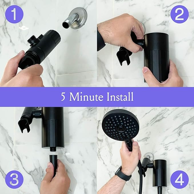 Sproos - Handheld Showerhead with Filter Set, High Performance Filtration System for Healthier Hair and Skin, Extra Long 70 Inch Hose, 3 Customized Spray Functions, Black