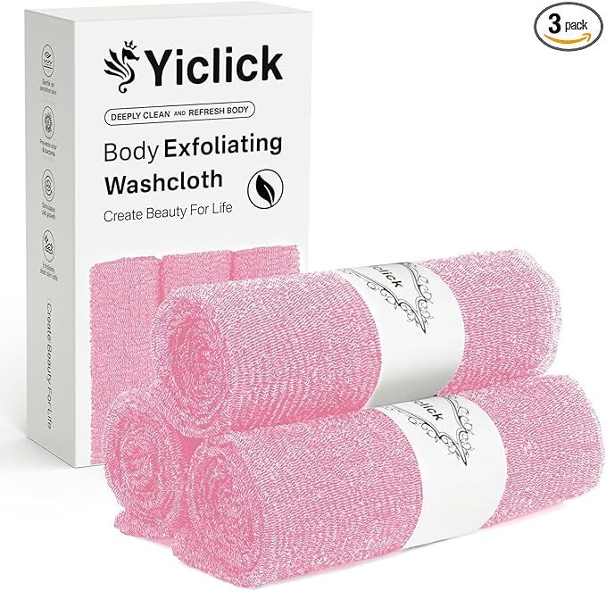 Yiclick Exfoliating Washcloth Towel- Exfoliating Body Scrubber Exfoliator, Back Scrubber for Shower Bath, Exfoliate Rags Wash Cloths, Loofah Lufa Sponge, Body Scrub & Exfoliation Women Men