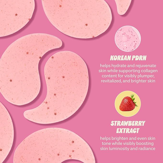 The Crème Shop Gelly Brightening Under Eye Patches, Hydrogel Eye Masks with PDRN & Strawberry Extract, Hydrating and Depuffing, Korean Skin Care, 60 Count (30 Pairs)